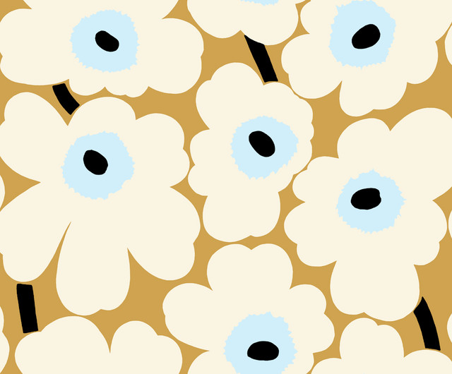 Unikko Mustard and Sky Blue by Seabrook Wallpaper Marimekko Vol. 5 Italy 75.5 22.8" 27.5" - Fabric Carolina -