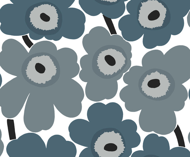 Unikko Steel Blue and Gray by Seabrook Wallpaper Marimekko Vol. 5 Italy 75.5 22.8" 27.5" - Fabric Carolina -