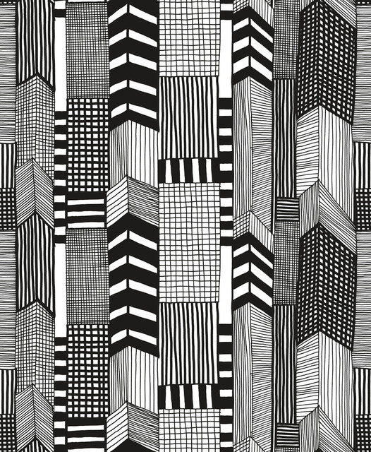 Ruutukaava Ebony and Eggshell by Seabrook Wallpaper Marimekko Vol. 5 Italy 75.5 16.5" 27.5" - Fabric Carolina -