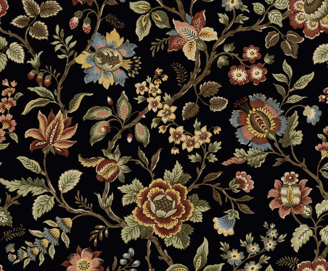 Jacobean Floral Trail Ebony by Seabrook Wallpaper Stacy Garcia Peel and Stick United States 17.08 16.6" 20.5" - Fabric Carolina -