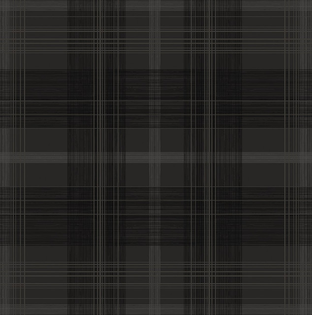 Crossroads Plaid Wrought Iron by Seabrook Wallpaper Stacy Garcia Peel and Stick United States 17.08 20.87" 20.5" - Fabric Carolina -