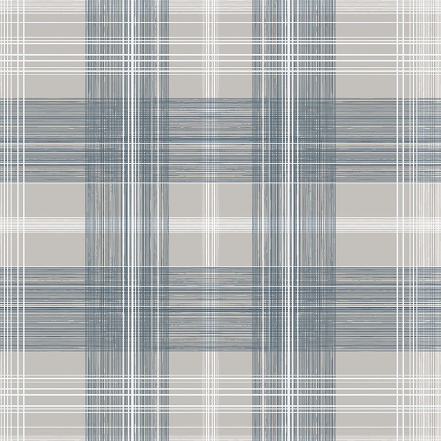 Crossroads Plaid Argos Grey & Blue by Seabrook Wallpaper Stacy Garcia Peel and Stick United States 17.08 20.87" 20.5" - Fabric Carolina -