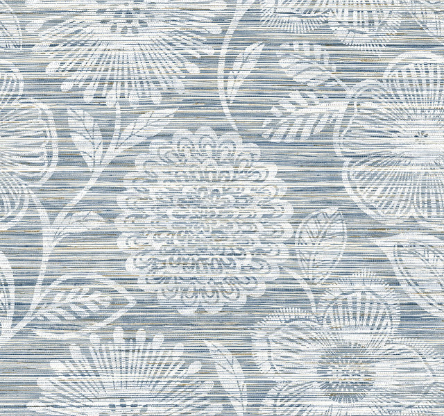 Faux Grass Floral Bluestone by Seabrook Wallpaper Stacy Garcia Peel and Stick United States 17.08 20.87" 20.5" - Fabric Carolina -