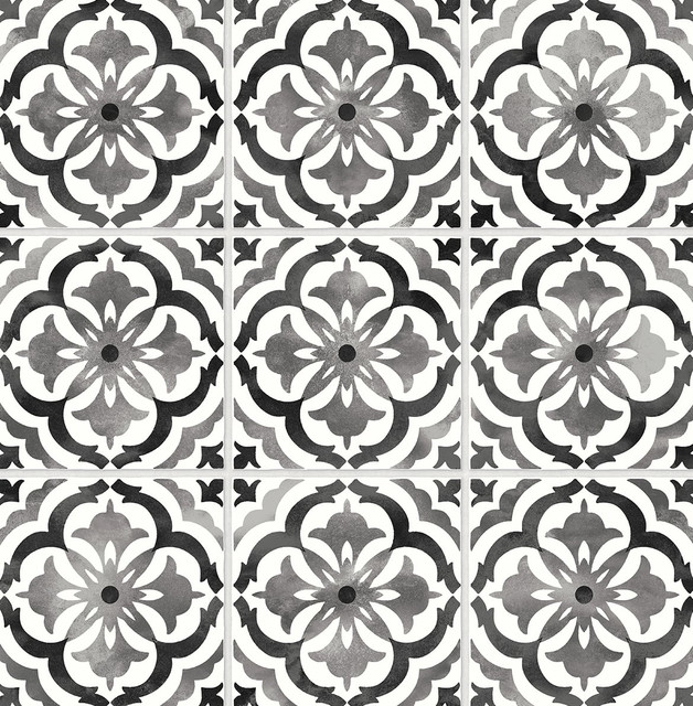 Sorento Tile Black by Seabrook Wallpaper Daisy Bennett Peel and Stick United States 30.75 6.95" 20.5" - Fabric Carolina -