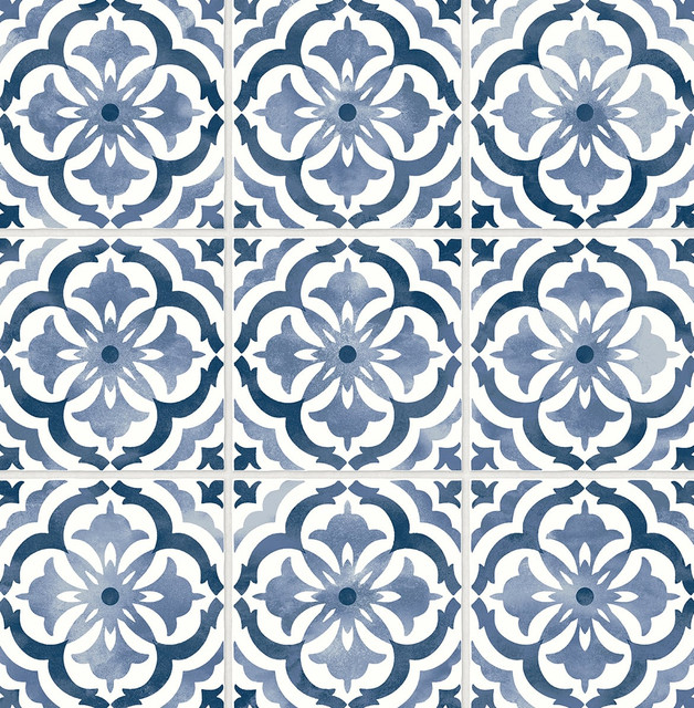 Sorento Tile Navy by Seabrook Wallpaper Daisy Bennett Peel and Stick United States 30.75 6.95" 20.5" - Fabric Carolina -