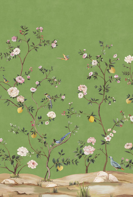 Blossom Chinoiserie Mural Green by Seabrook Wallpaper Daisy Bennett Peel and Stick United States 67.5 N/A" 81" - Fabric Carolina -