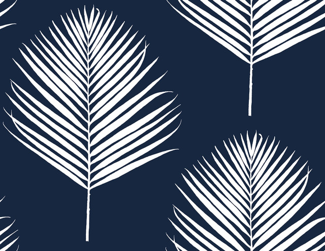 Maui Palm Midnight Blue & White by Seabrook Wallpaper Lillian August Peel and Stick United States 40.5 20.87" 27" - Fabric Carolina -