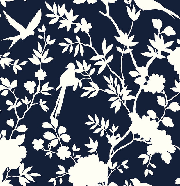 Mono Toile Midnight Blue by Seabrook Wallpaper Lillian August Peel and Stick United States 40.5 27.8" 27" - Fabric Carolina -