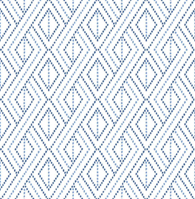 Boho Grid Denim Blue by Seabrook Wallpaper Lillian August Peel and Stick United States 30.75 5.22" 20.5" - Fabric Carolina -