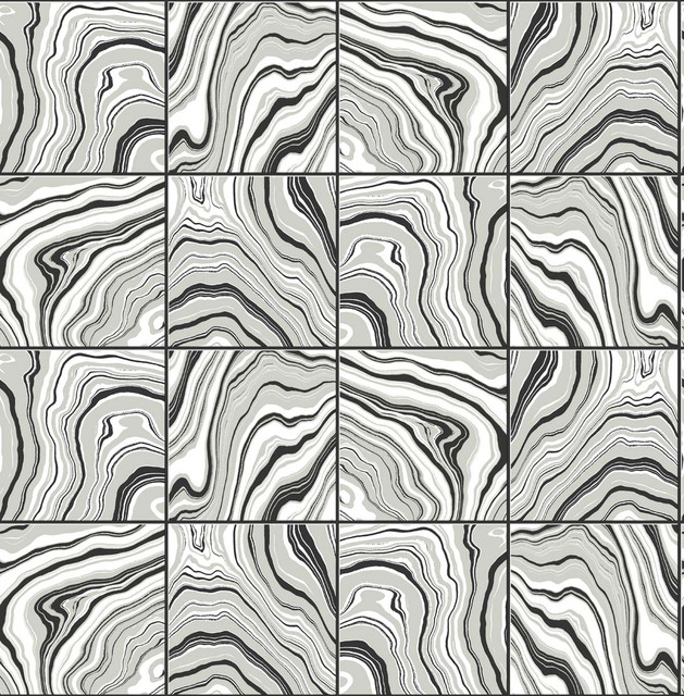 Marbled Tile Ebony & Metallic Silver by Seabrook Wallpaper Lillian August Peel and Stick United States 30.75 25.2" 20.5" - Fabric Carolina -