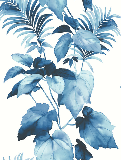 Leaf Stripe Olympic Blue by Seabrook Wallpaper Harry & Grace Peel and Stick United States 30.75 27" 20.5" - Fabric Carolina -