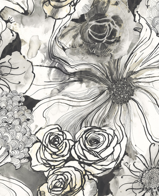 Ink Rose Onyx by Seabrook Wallpaper Harry & Grace Peel and Stick United States 30.75 25.2" 20.5" - Fabric Carolina -