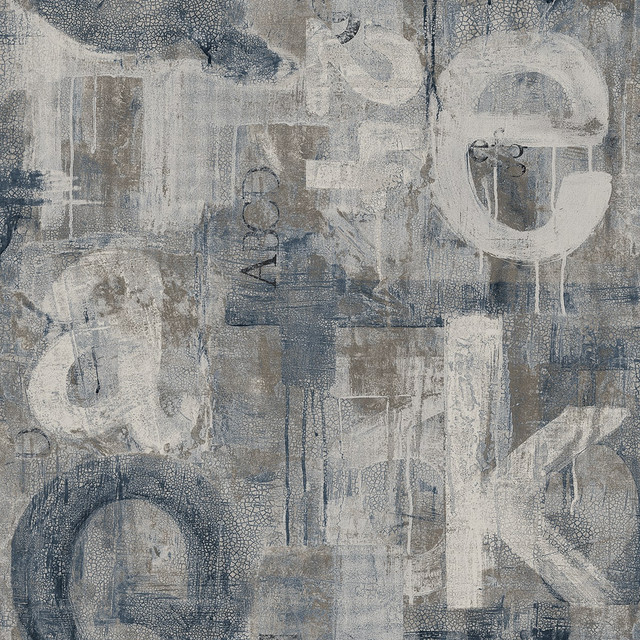 Graphic Letters Steel Blue & Mocha by Seabrook Wallpaper Harry & Grace Peel and Stick United States 40.5 27" 27" - Fabric Carolina -