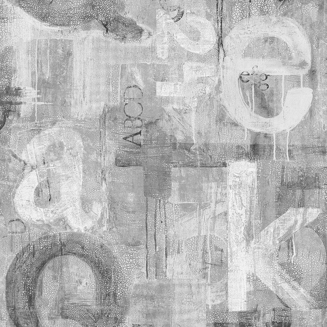 Graphic Letters Pewter by Seabrook Wallpaper Harry & Grace Peel and Stick United States 40.5 27" 27" - Fabric Carolina -