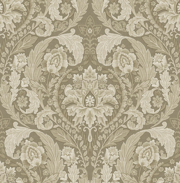 Thornton Vintage Damask Latte by Seabrook Wallpaper Harry & Grace Peel and Stick United States 30.75 20.87" 20.5" - Fabric Carolina -