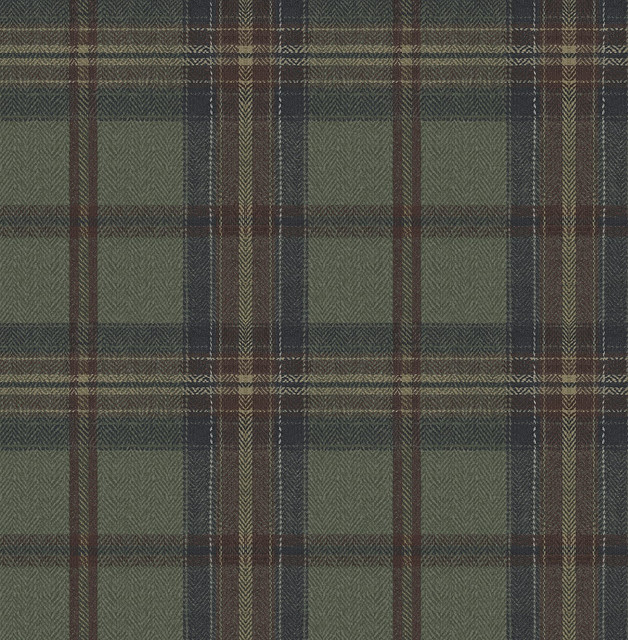 Herringbone Plaid Adobe & Antique Green by Seabrook Wallpaper Harry & Grace Peel and Stick United States 30.75 10.43" 20.5" - Fabric Carolina -