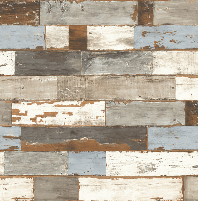 Colorful Shiplap Blue & Neutral by Seabrook Wallpaper NextWall Peel & Stick United States 30.75 20.87" 20.5" - Fabric Carolina -
