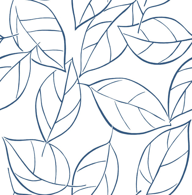 Tossed Leaves Navy Blue by Seabrook Wallpaper NextWall Peel & Stick United States 30.75 20.87" 20.5" - Fabric Carolina -