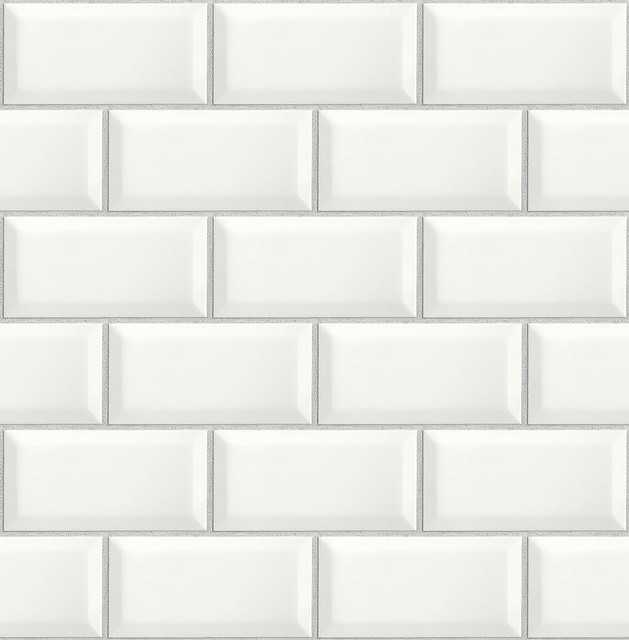 Large Subway Tile Alabaster & Grey by Seabrook Wallpaper NextWall Peel & Stick United States 30.75 6.95" 20.5" - Fabric Carolina -