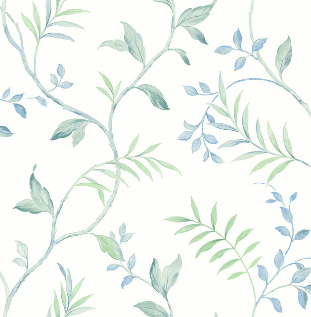 Watercolor Leaf Trail Sea Glass by Seabrook Wallpaper NextWall Peel & Stick United States 30.75 20.87" 20.5" - Fabric Carolina -