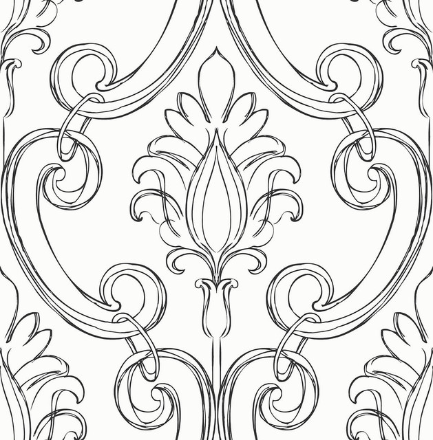 Sketched Damask Ebony by Seabrook Wallpaper NextWall Peel & Stick United States 30.75 20.87" 20.5" - Fabric Carolina -