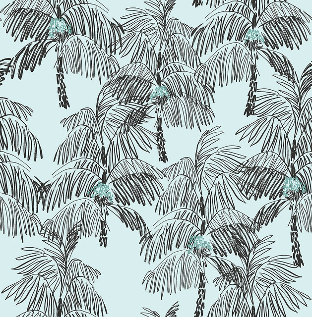 Palm Beach Sky Blue & Black by Seabrook Wallpaper NextWall Peel & Stick United States 30.75 20.87" 20.5" - Fabric Carolina -
