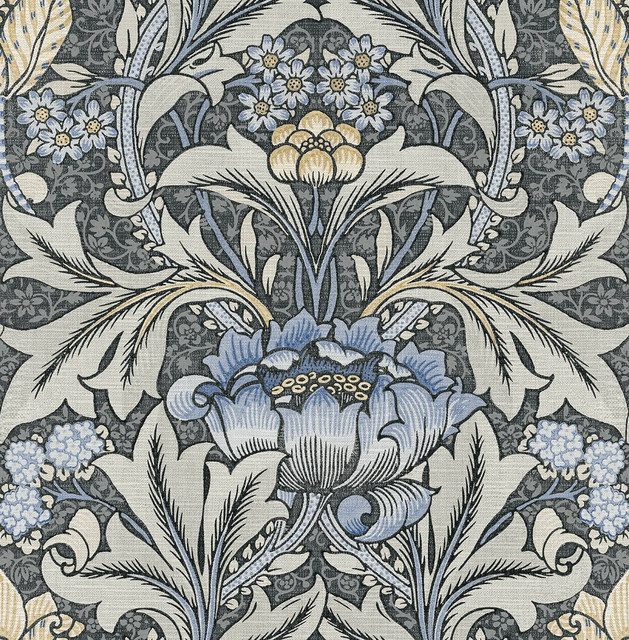 Acanthus Floral Charcoal & Carolina Blue by Seabrook Wallpaper NextWall Peel & Stick United States 30.75 20.87" 20.5" - Fabric Carolina -