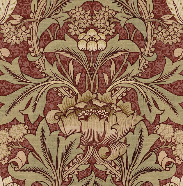 Acanthus Floral Red Clay & Lichen by Seabrook Wallpaper NextWall Peel & Stick United States 30.75 20.87" 20.5" - Fabric Carolina -