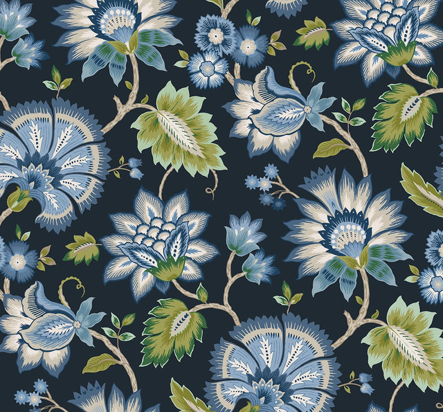 Jacobean Blossom Floral Midnight Blue by Seabrook Wallpaper NextWall Peel & Stick United States 40.5 25.2" 27" - Fabric Carolina -