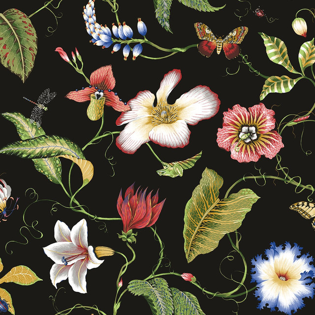 Summer Garden Floral Jet Black by Seabrook Wallpaper NextWall Peel & Stick United States 40.5 25.2" 27" - Fabric Carolina -
