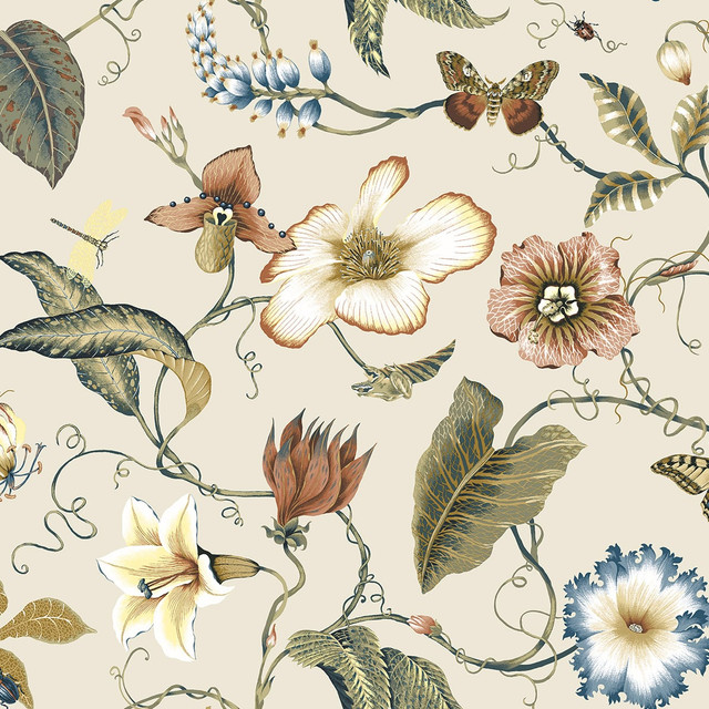 Summer Garden Floral Alabaster by Seabrook Wallpaper NextWall Peel & Stick United States 40.5 25.2" 27" - Fabric Carolina -