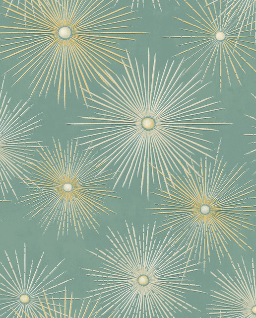 Starburst Geo Teal & Metallic Gold by Seabrook Wallpaper NextWall Peel & Stick United States 30.75 25.2" 20.5" - Fabric Carolina -