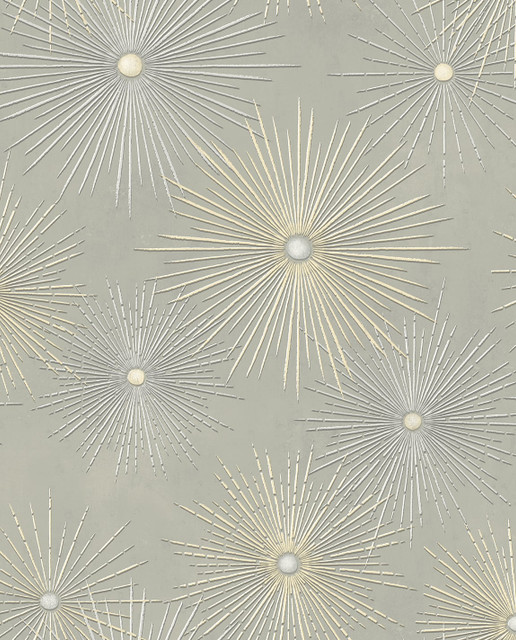Starburst Geo Silversmoke & Metallic Gold by Seabrook Wallpaper NextWall Peel & Stick United States 30.75 25.2" 20.5" - Fabric Carolina -