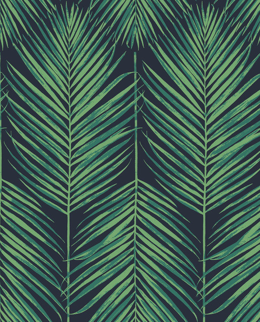 Tropic Palm Midnight Blue & Sea Green by Seabrook Wallpaper NextWall Peel & Stick United States 30.75 25.2" 20.5" - Fabric Carolina -