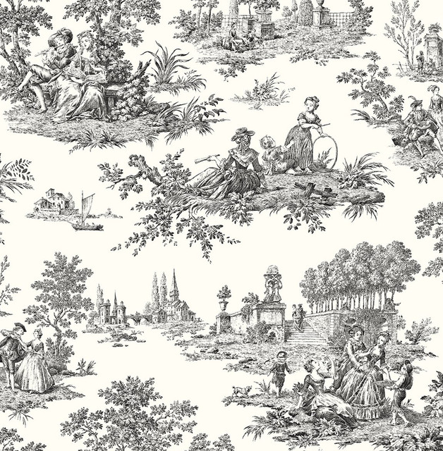Chateau Toile Inkwell by Seabrook Wallpaper NextWall Peel & Stick United States 30.75 20.87" 20.5" - Fabric Carolina -