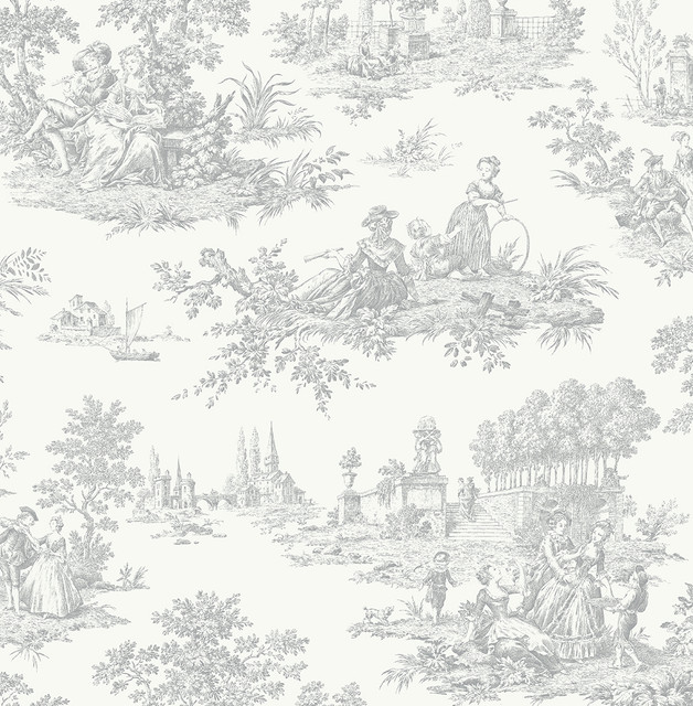 Chateau Toile Argos Grey by Seabrook Wallpaper NextWall Peel & Stick United States 30.75 20.87" 20.5" - Fabric Carolina -