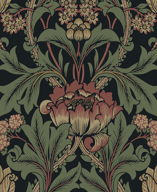 Primrose Floral Denim Blue & Auburn by Seabrook Wallpaper NextWall Peel & Stick Netherlands 31.35 25.2" 20.9" - Fabric Carolina -