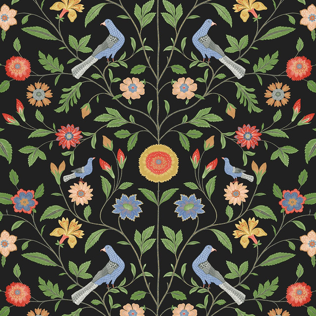 Bird Toile Onyx by Seabrook Wallpaper NextWall Peel & Stick United States 30.75 6.98" 20.5" - Fabric Carolina -