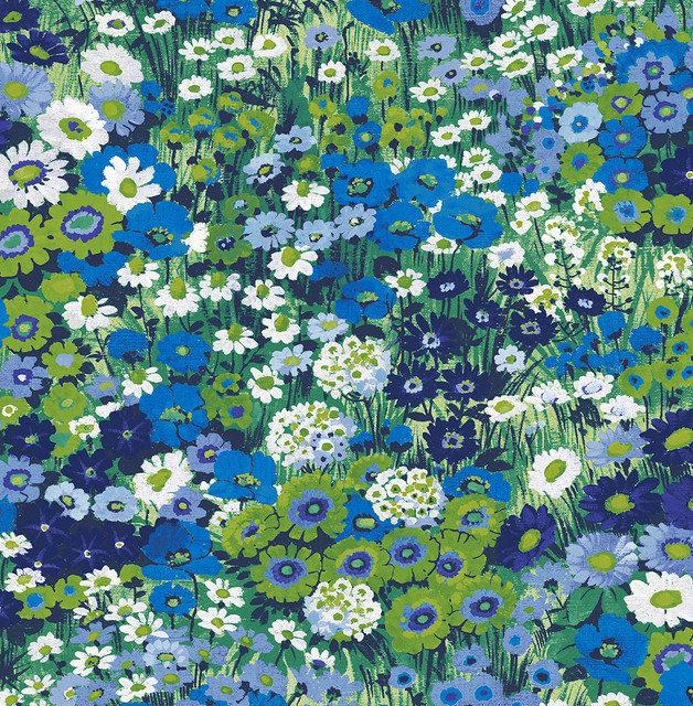 Floral Meadow Bright Blue & Sap Green by Seabrook Wallpaper NextWall Peel & Stick United States 30.75 20.87" 20.5" - Fabric Carolina -