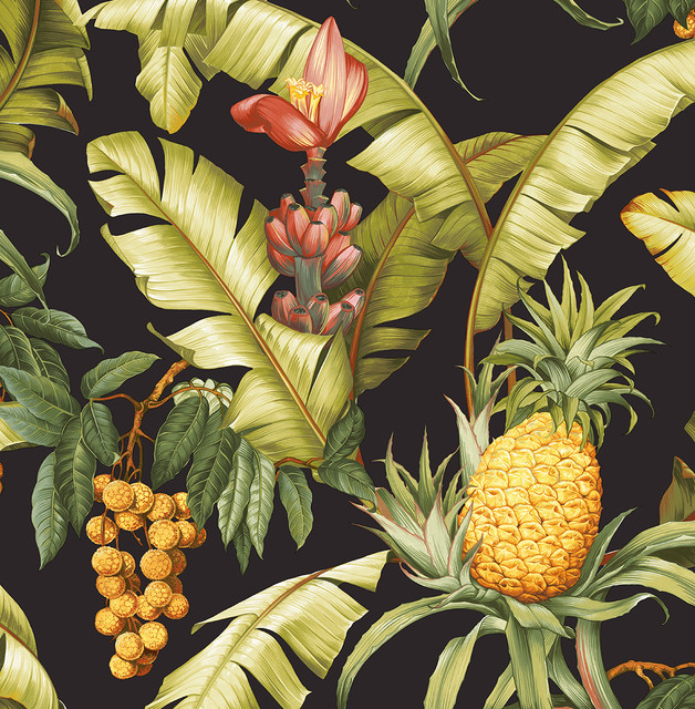 Pineapple Floral Ebony by Seabrook Wallpaper NextWall Peel & Stick United States 30.75 20.87" 20.5" - Fabric Carolina -
