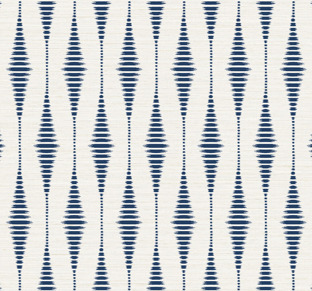Striped Ikat Navy Blue & Linen by Seabrook Wallpaper NextWall Peel & Stick United States 40.5 12.6" 27" - Fabric Carolina -