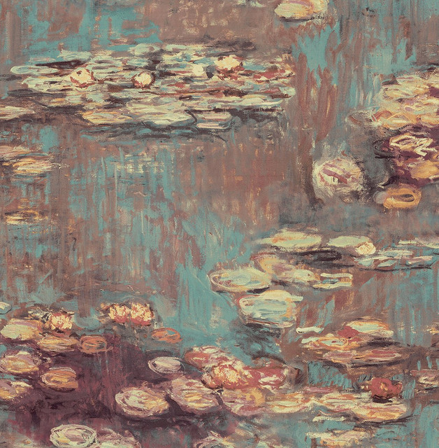 Lily Pond Rust & Deep Sea by Seabrook Wallpaper NextWall Peel & Stick United States 30.75 20.87" 20.5" - Fabric Carolina -