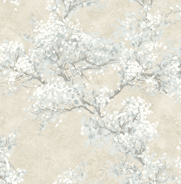 Cherry Blossom Grove Parchment & Morning Fog by Seabrook Wallpaper NextWall Peel & Stick United States 30.75 20.87" 20.5" - Fabric Carolina -