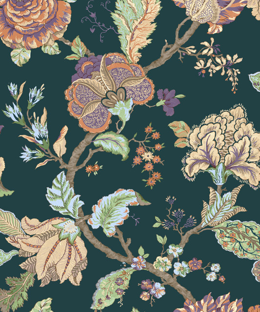 Kianna Jacobean Victorian Jade by Seabrook Wallpaper NextWall Peel & Stick United States 30.75 25.2" 20.5" - Fabric Carolina -