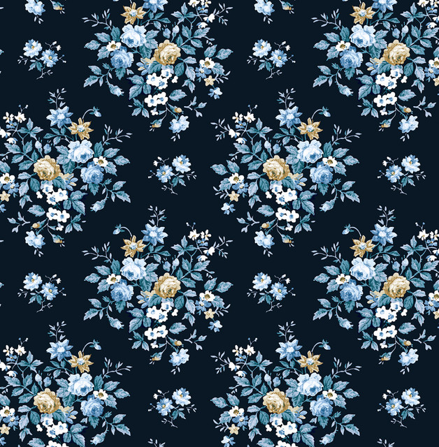 Floral Bunches Midnight Blue & Toffee by Seabrook Wallpaper NextWall Peel & Stick United States 30.75 10.43" 20.5" - Fabric Carolina -