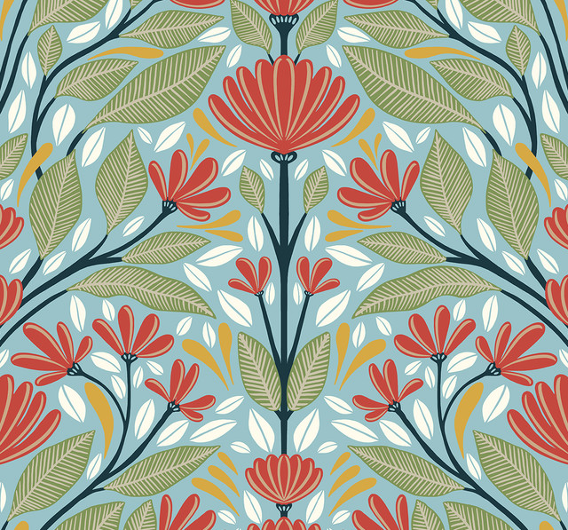 Shalin Folk Floral Summer Garden by Seabrook Wallpaper NextWall Peel & Stick United States 40.5 25.2" 27" - Fabric Carolina -