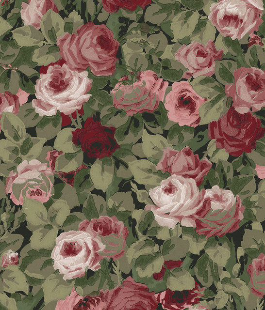 Rose Garden Garnet & Basil by Seabrook Wallpaper NextWall Peel & Stick United States 30.75 23.8" 20.5" - Fabric Carolina -