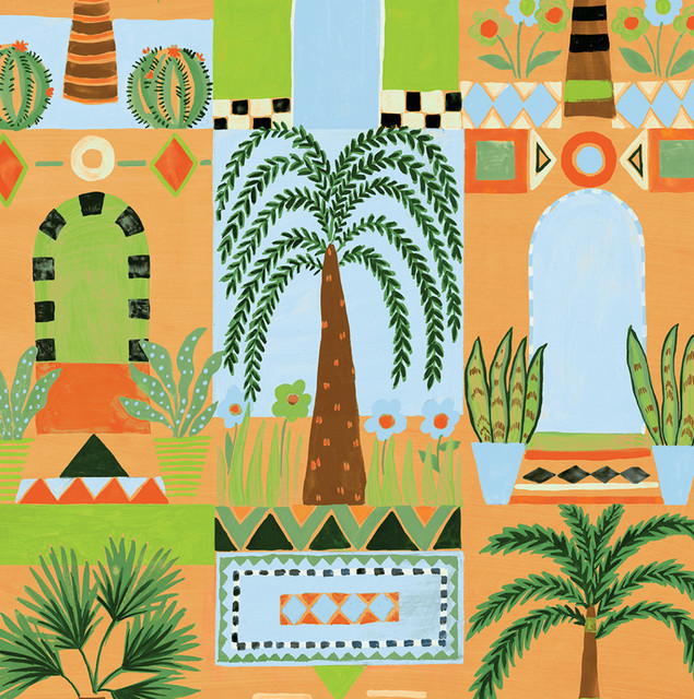Tropical Facade Orange by Seabrook Wallpaper NextWall Peel & Stick United States 30.75 20.87" 20.5" - Fabric Carolina -