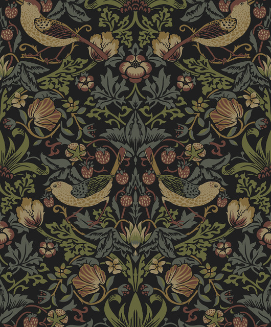 Strawberry Garden Black by Seabrook Wallpaper NextWall Peel & Stick Netherlands 31.35 25.2" 20.9" - Fabric Carolina -