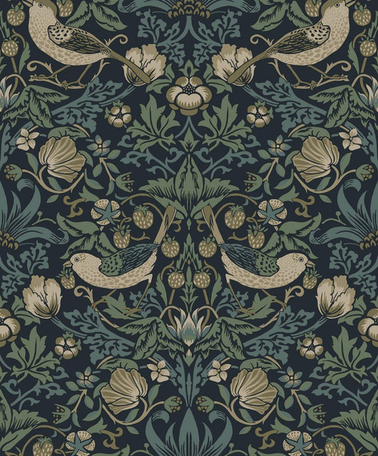 Strawberry Garden Blue by Seabrook Wallpaper NextWall Peel & Stick Netherlands 31.35 25.2" 20.9" - Fabric Carolina -